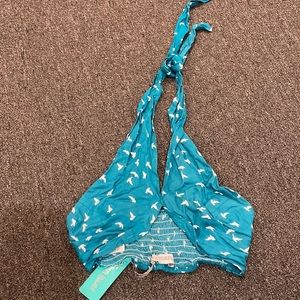 Tiare hawaii one size tie top with tags blue and white birds